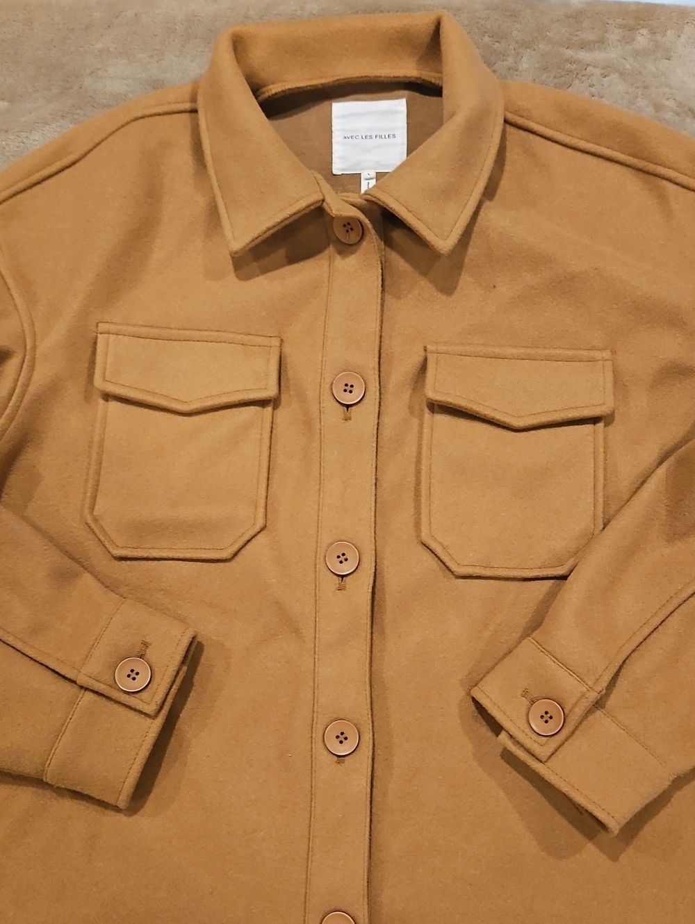 Avec Les Filles Tan Button-Front Utility Jacket